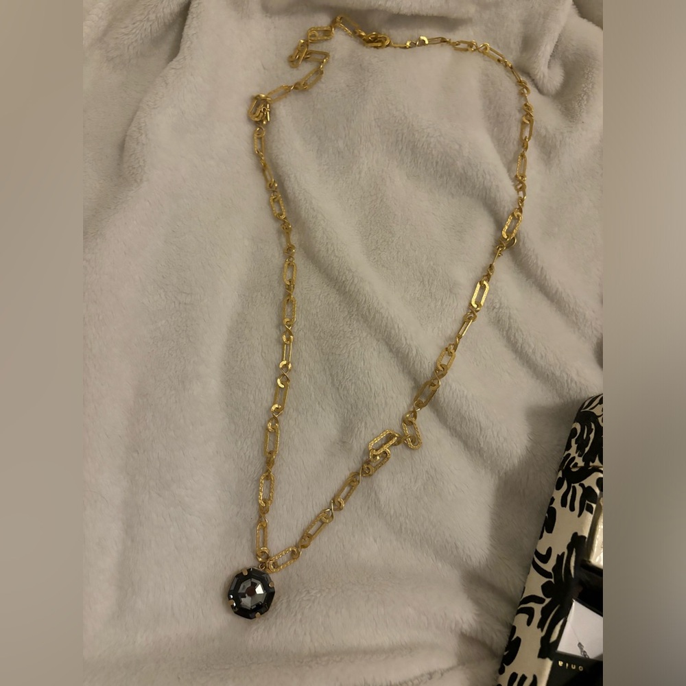 Long gold tone chain pendant necklace